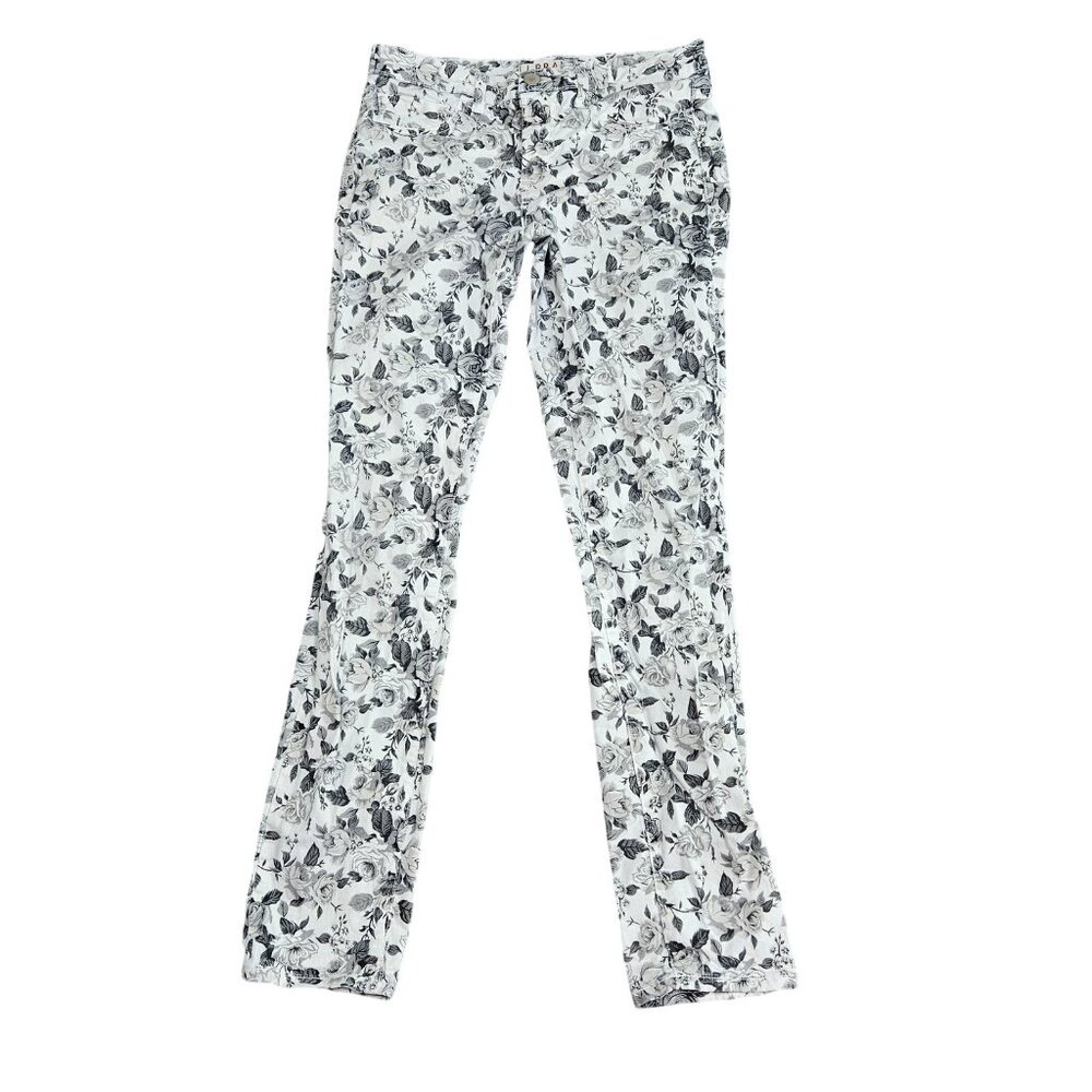 J Brand Skinny Leg Jeans‎ Womens 28 White Floral Print Mid Rise Denim Pants